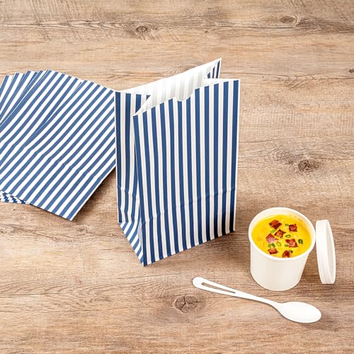 Blue And White Stripe Paper Bag (100 Count)