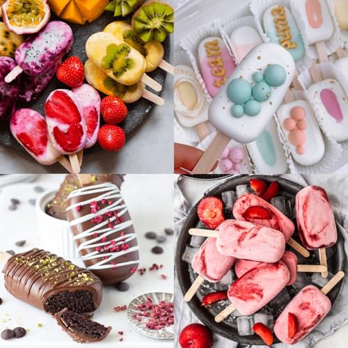 3 Pack Large Silicone Popsicle Molds with 150 Pcs Wooden Sticks (3 Count)