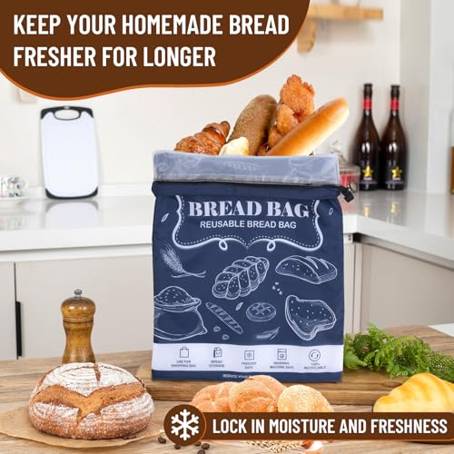 Bread Bags 2 Pcs Reusable Zipper Bags Large Homemade Bread Freezer Storage (2 Count)