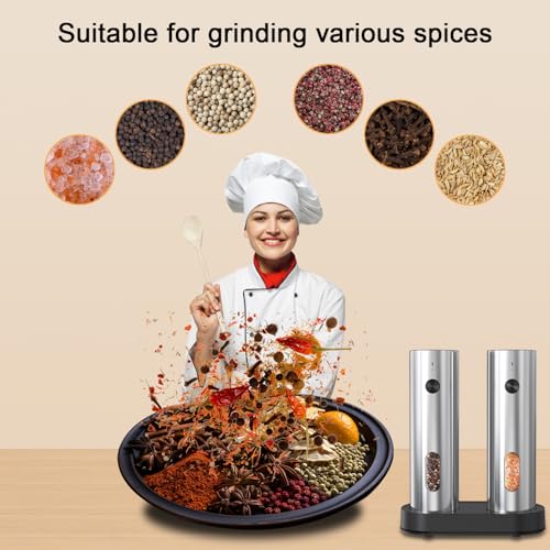 Electric Salt and Pepper Grinder Set with Charging Base (2 Count)