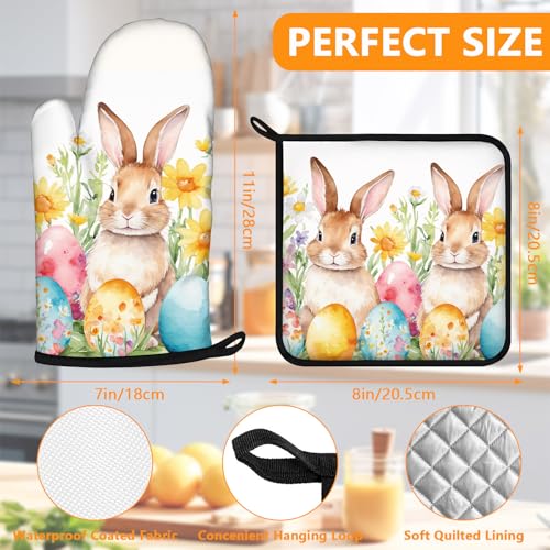 Easter Rabbits Oven Mitts and Pot Holders Sets 4Pcs