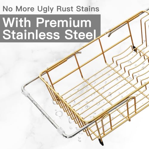 Gold Expandable Dish Drying Rack Over Sink with Anti