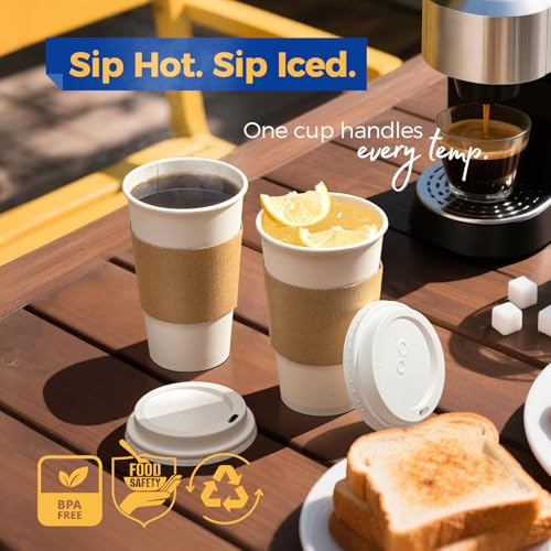 100 Pack 16 oz Disposable Coffee Cups with Lids (100 Count)