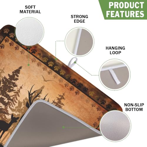 Forest Deer Dish Drying Mat Wildlife Animal Dishes Pad 16"x18" Microfiber Absorbent Fast Dry Drainer Rack Mats for Kitchen Countertop Decor