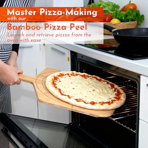Wooden Pizza Peel 12 Inch Board with Engraved Sizes