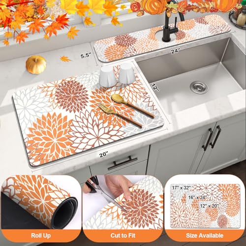 2PCS 12" x 20" Fall Dish Drying Mat & 24" x 5.5" Sink Splash Guard