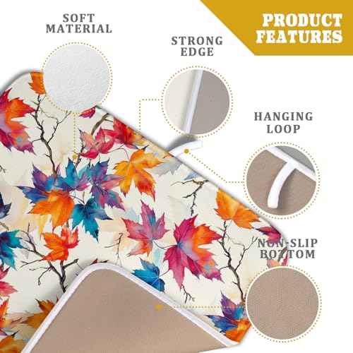 Maple Leaf Dish Drying Mat Fall Autumn Colorful Leaves Absorbent Dish Drain Mats for Holiday Season Kitchen Decoration