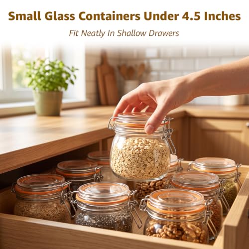 Small Glass Storage Jars with Airtight Lids Wide Mouth 17 oz 6 Pack (6 Count)