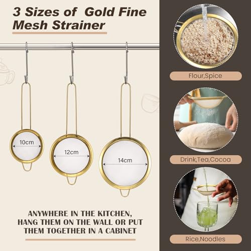 7 Pcs Gold Kitchen Accessories Includes Stainless Steel Colander with Handles (7 Count)