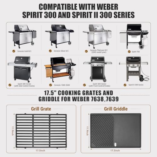 Grill Griddle and Grates for Weber Spirit 300 and II 300 Series Grills (2 Count)