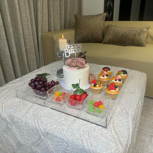 Clear Acrylic Ottoman Tray with Cutout Handles 20x20 Inch Over Sized Serving Tray