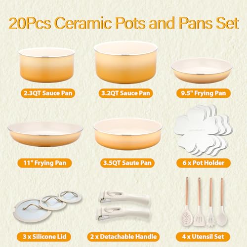 20pcs Ceramic Cookware Set Nonstick