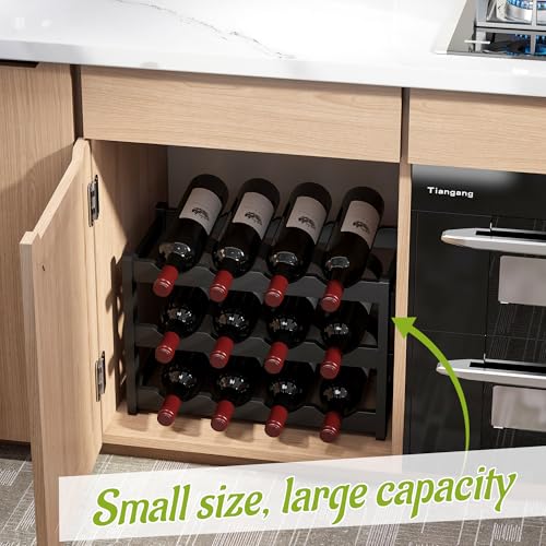 Bamboo Wine Rack Wine Storage Cabinet Shelf 12 Bottle Wine Racks Countertop Sturdy for Kitchen Dining Room Pantry