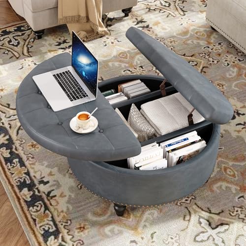 31.5 Inch Large Round Ottoman with Storage Circular