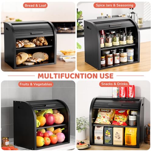 2 Tier Bamboo Bread Box for Kitchen Counter