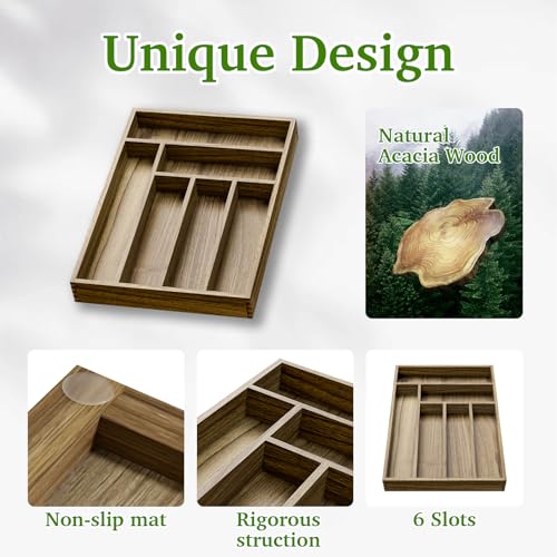 Acacia Wood Silverware Drawer Organizer (30.4 Ounce)