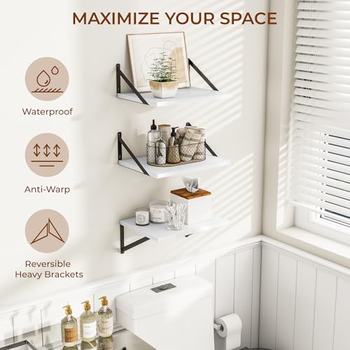 16W x 12D Deep Floating Shelves Set of 3 White (3 Count)