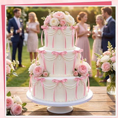 30 Pack Bow Cake Toppers Rose Pink Ribbon Bows for Cake (30 Count)