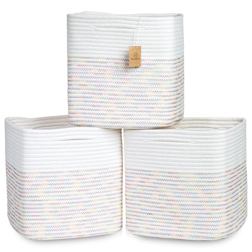 13 Inch Cube Storage Bins Cotton Rope Woven Baskets for Organizing 3 (3 Count)