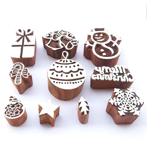 Christmas Wooden Block Printing Stamps (10 Count)