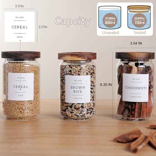 6 Set Glass Pantry Storage Jars with Acacia Airtight Lid