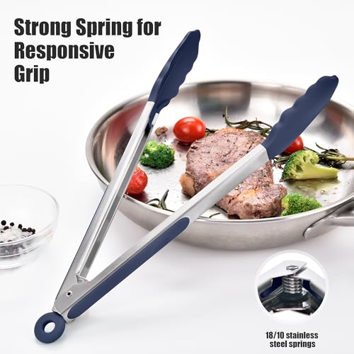 Kitchen Tongs with Silicone Tips for Cooking Serving