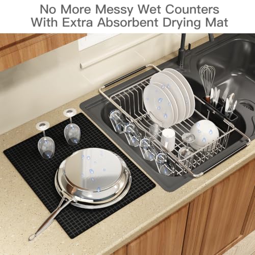 Expandable Dish Drying Rack Over Sink with Extra Drying Mat