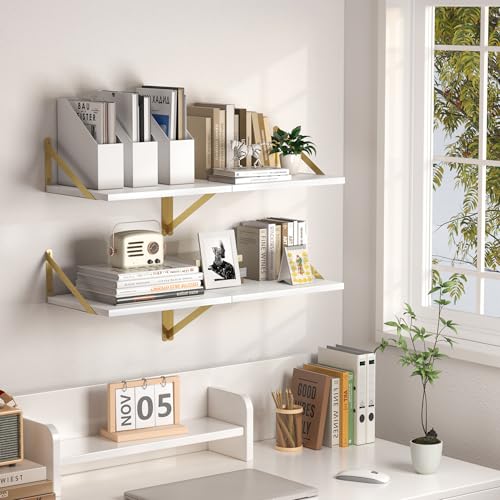 16W x 12D Deep Floating Shelves Set of 2 White & Gold (2 Count)