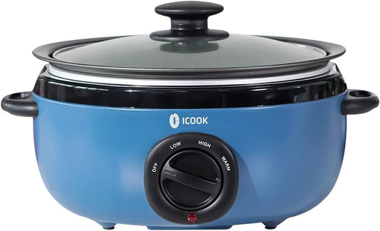 ICOOK USC-65-OP001BL 6.5 Quart Slow Cooker,Aluminium Sear/Sauté Stew Pot Stovetop safe,Dishwasher Safe,Glass Lid,Adjustable Temp,Food Warmer(Blue) - Culinary Roots