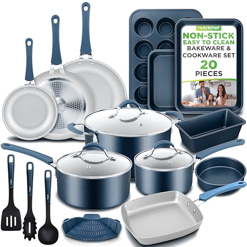 Professional 20 Pc Pots and Pans Set Non Stick in Navy Blue