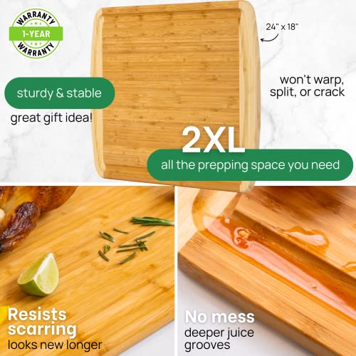 HUGE 24 Inch Bamboo Cutting Board with Lifetime Replacement