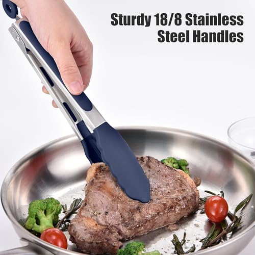 Kitchen Tongs with Silicone Tips for Cooking Serving