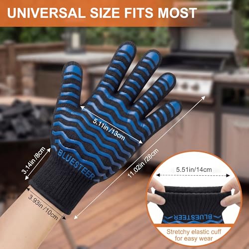 BBQ Gloves 1472°F Heat Resistant Oven Gloves with Fingers (9.6 Ounce)
