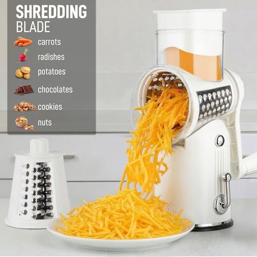 Rotary Cheese Grater Manual Hand Crank 5 Blade Shredder