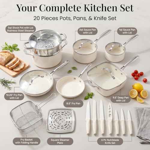 20 Pc Ceramic Cookware Set with Knives Set (20 Count)