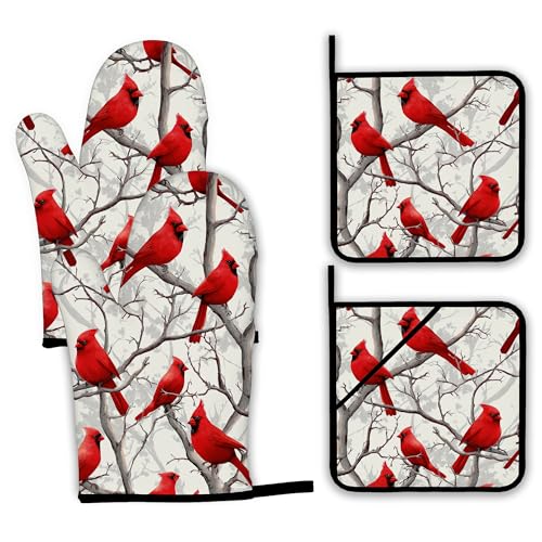 Red Cardinal Oven Mitts and Pot Holders Set (4 Count)