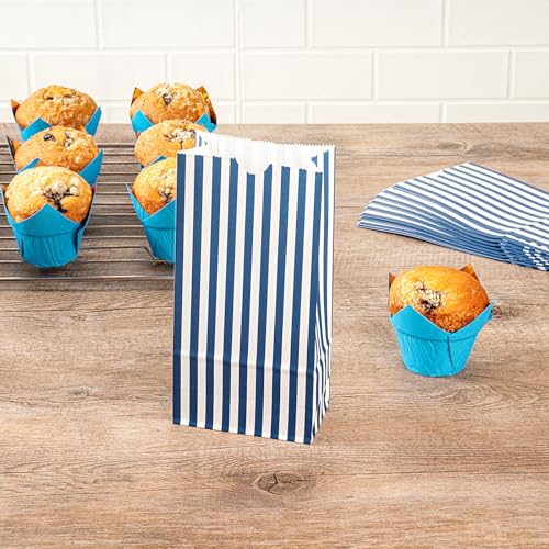 Blue And White Stripe Paper Bag (100 Count)