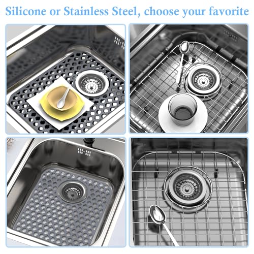 2 Pack Silicone Sink Protector Mat for Kitchen Sink Rear Drian Gray