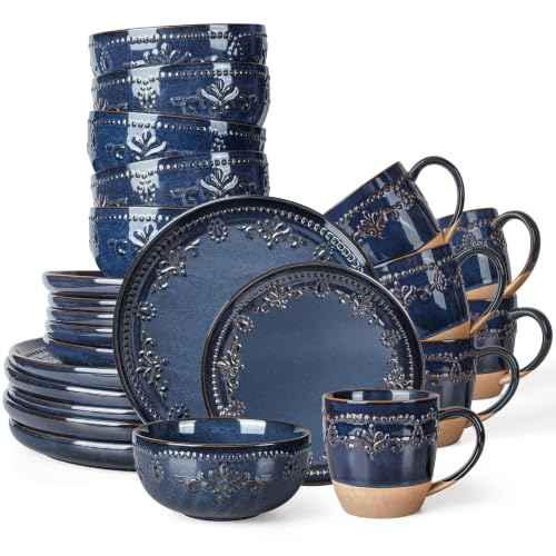 24 Piece Handcrafted Ceramic Dinnerware Set with Mugs