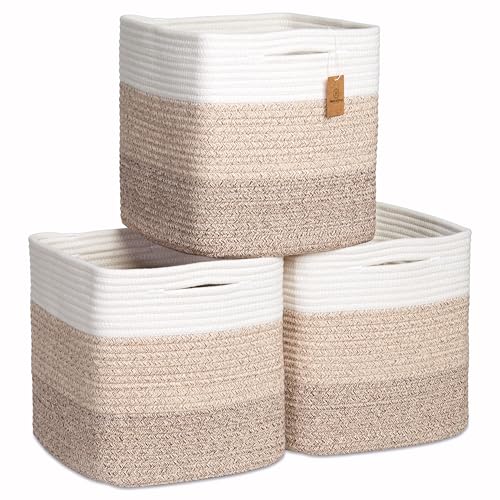 Storage Cubes 11 Inch Cotton Rope Woven Baskets for Organizing (3 Count)