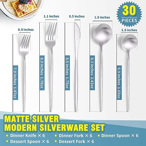 Matte Silverware Set for 6 (30 Count)