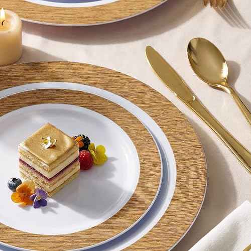 102 Pcs Wood Grain Brown Plastic Plates (102 Count)