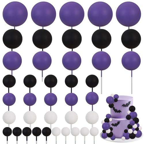 40 pcs Foam Ball Halloween Cake Toppers with Sticks Perfect for Graduation Halloween Cake Decor Birthday Graduation Congrats 2026 Cake Decoration Wednesday Theme Party (40 Count)