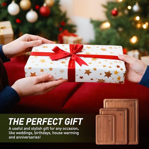 3 Packs Bamboo Cutting Board Set with Non Slip Feet and Over Sink Nice Solid Thick Wood Juice Groove Chopping Board Extra Large Big Small Best Hardwood Kitchen Counter Organic Vegetable (3 Count)