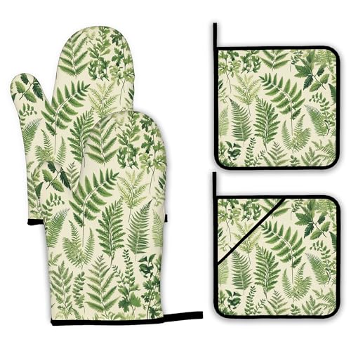 Fern Herbs Oven Mitts and Pot Holders Set (4 Count)