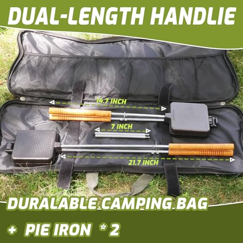 Campfire Pie Iron 4.9" Large Cast Iron Sandwich Maker for Camping 2 Pcs with Storage Bag (2 Count)