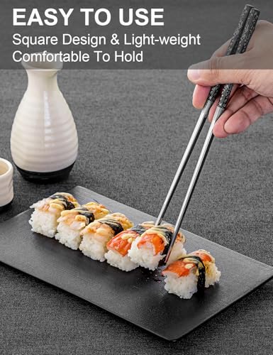 Metal Reusable Chopsticks 2 Pairs Titanium Plated Stainless Steel Chopsticks with Holder