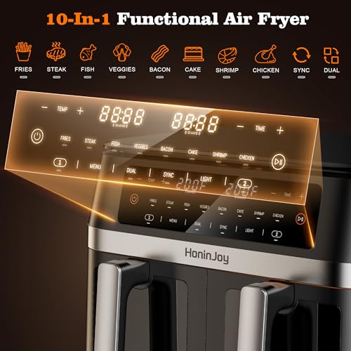 12QT 12-in-1 Large Dual Basket Air Fryer with 50pcs Paper Liners
