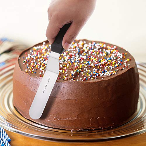 Offset Frosting Cake Knife set of 3 Black 6 8 & 10 Inch Angled Icing Spatula for Decorating (3 Count)