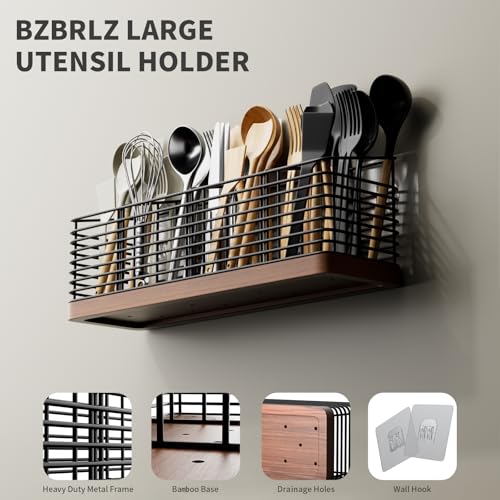 Large Utensil Holder for Kitchen Counter with 4 Compartments